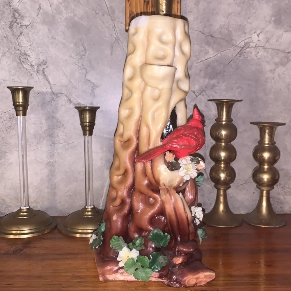 Vintage 1970s Hand Carved Wax Candle Sculpture With Cardinals Holiday Winter - Picture 9 of 17